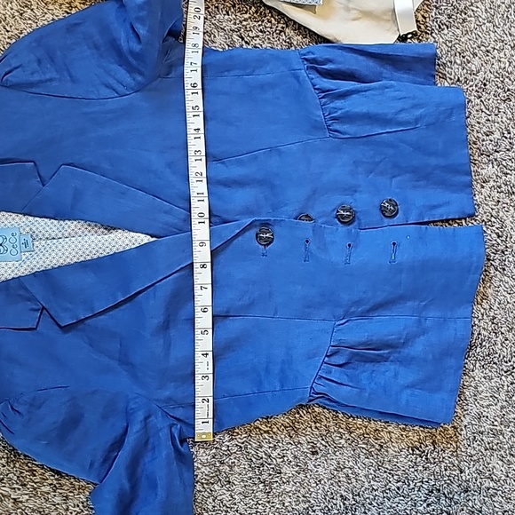 2 STUNNING CECE CROP LINEN BLAZERS blue and natural - Picture 11 of 14